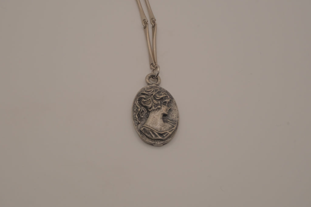 Vintage Art Nouveau-style pewter cameo necklace