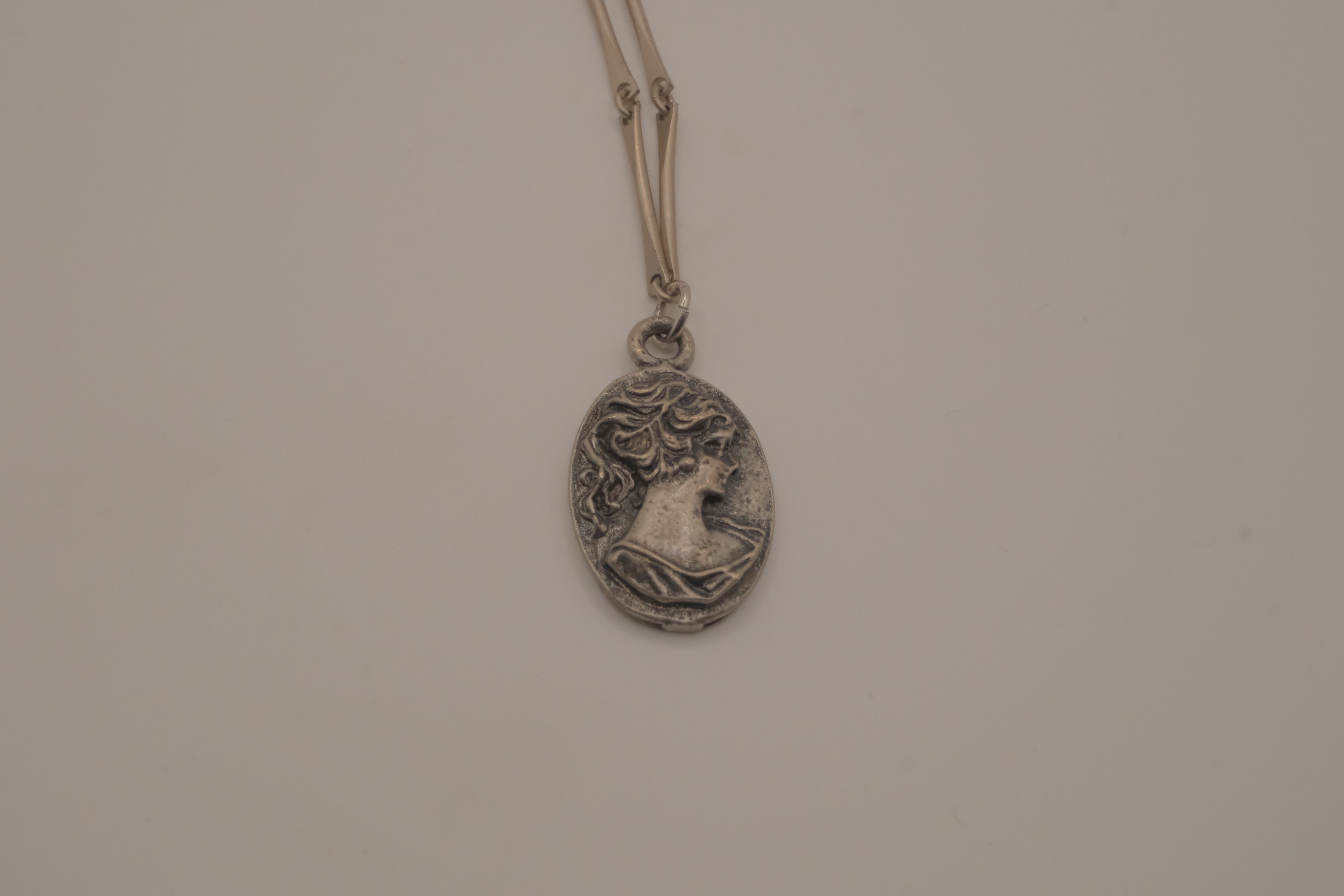 Vintage Art Nouveau-style pewter cameo necklace