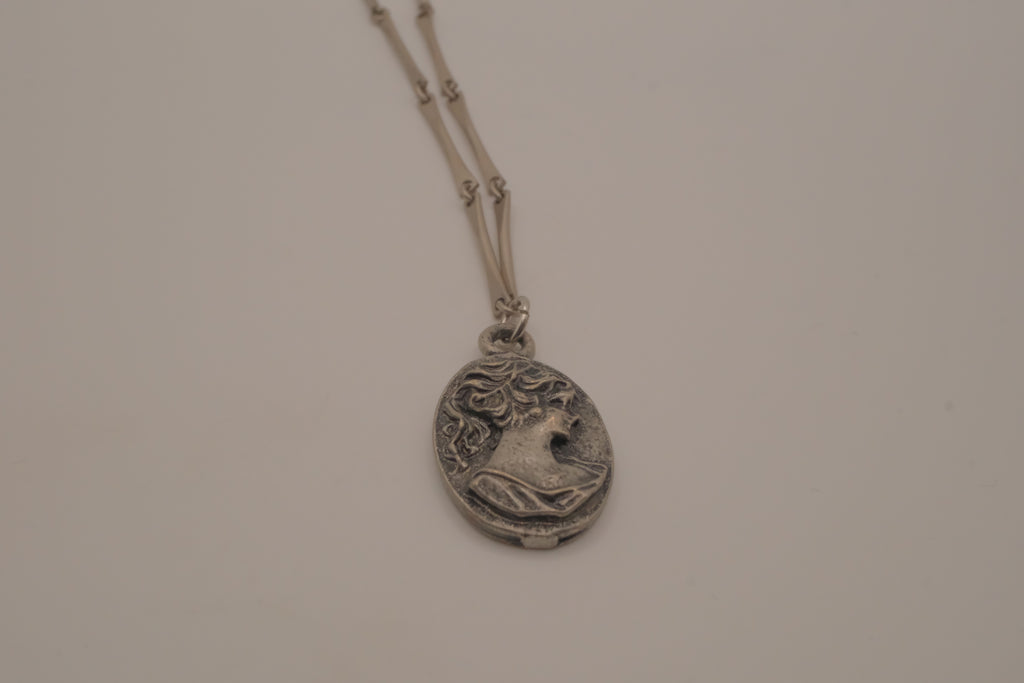 Vintage Art Nouveau-style pewter cameo necklace
