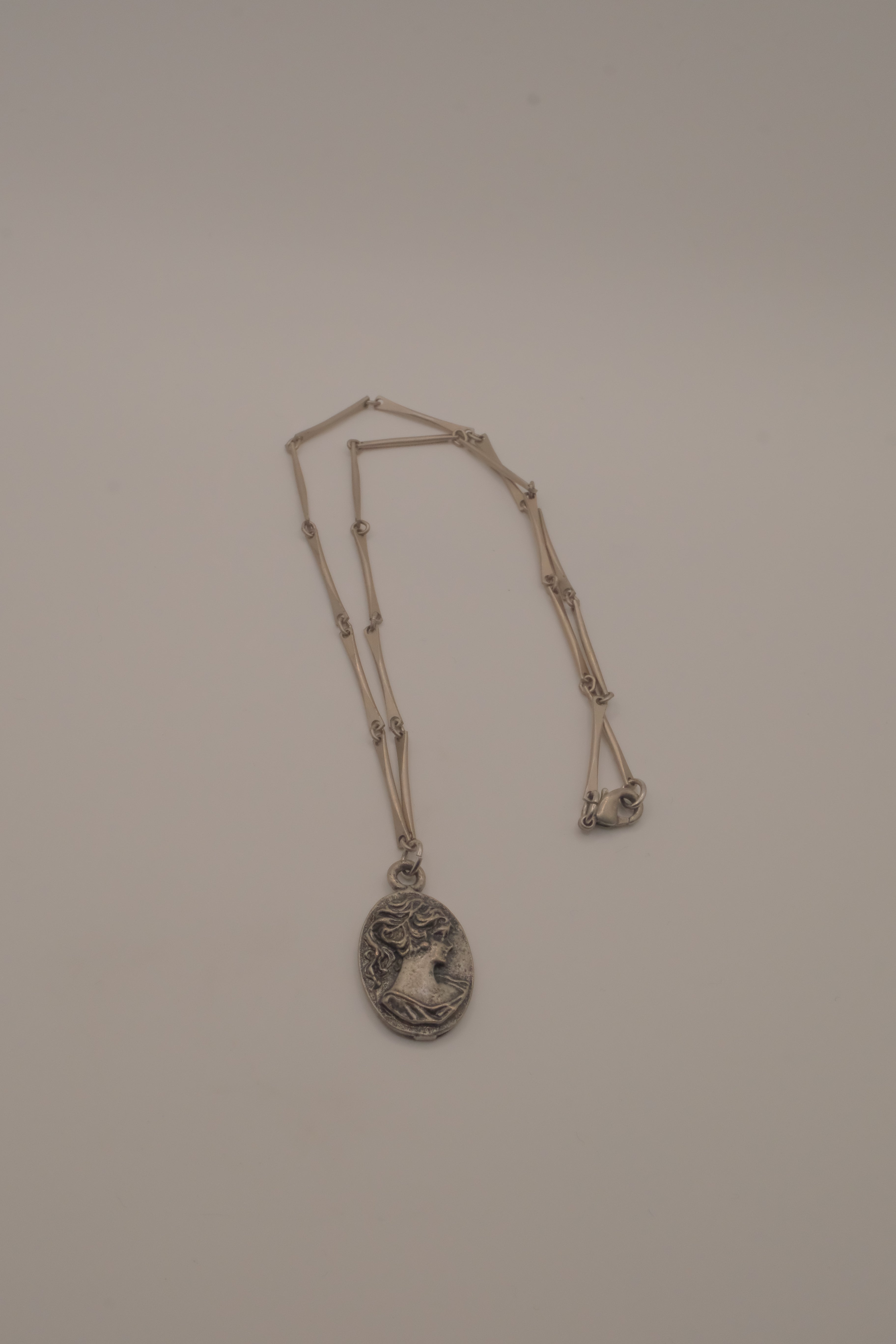 Vintage Art Nouveau-style pewter cameo necklace