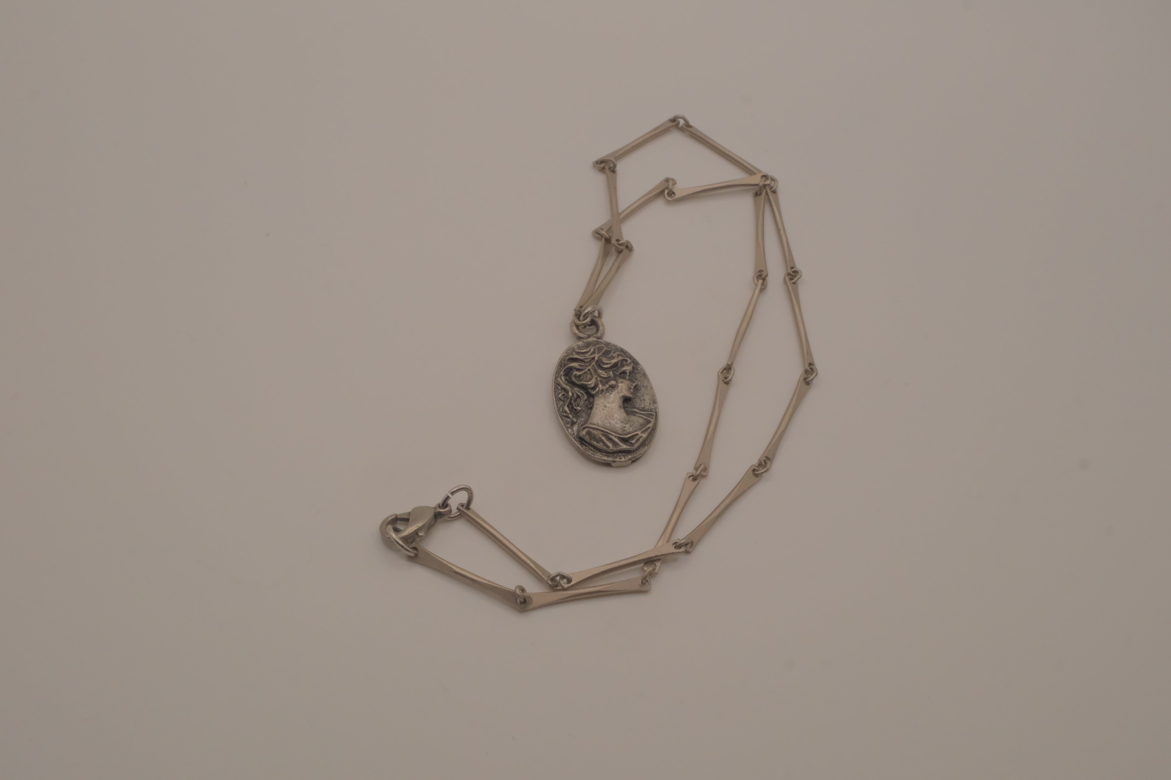 Vintage Art Nouveau-style pewter cameo necklace