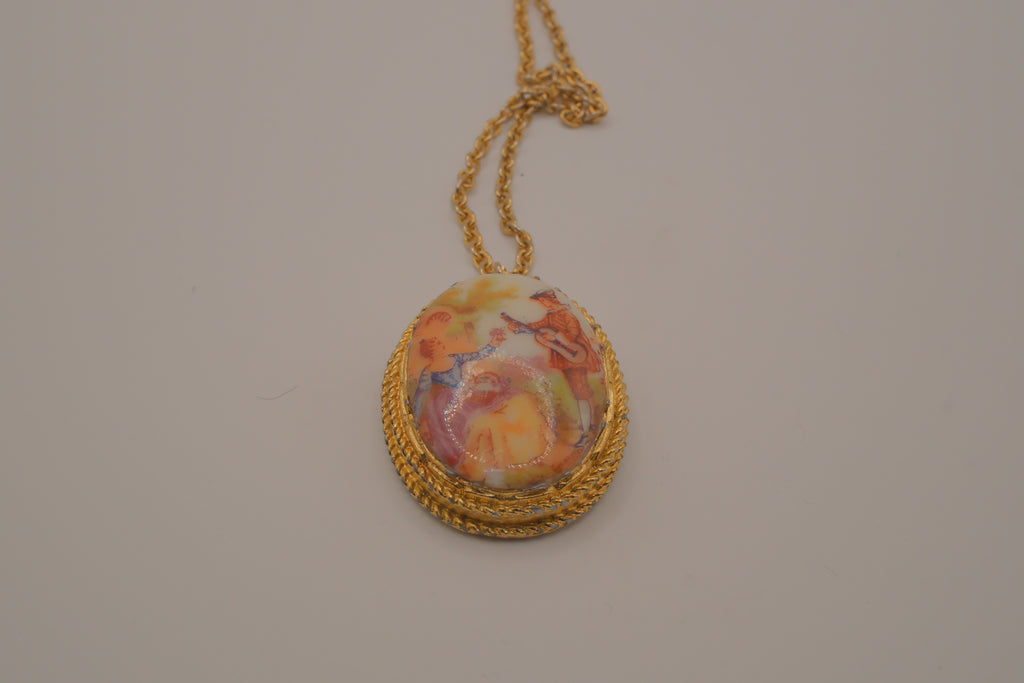 Limoges style porcelain cameo pendant necklace