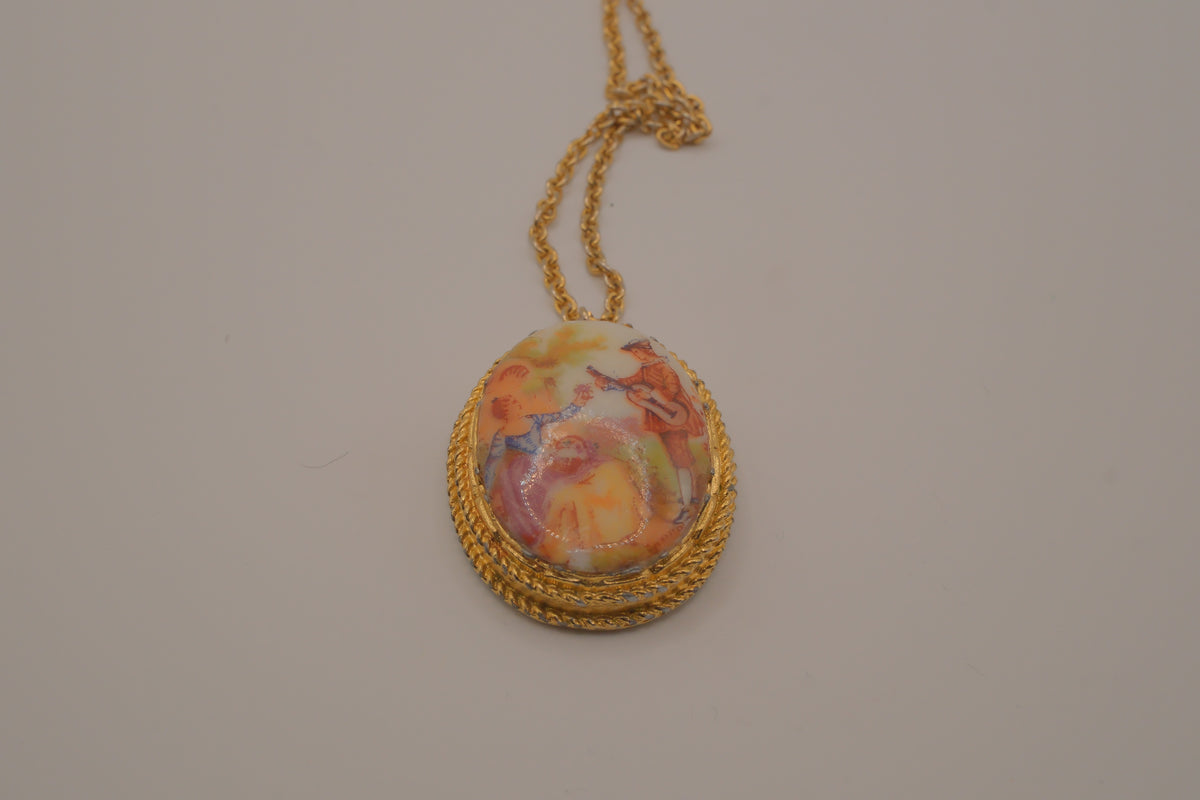 Limoges style porcelain cameo pendant necklace