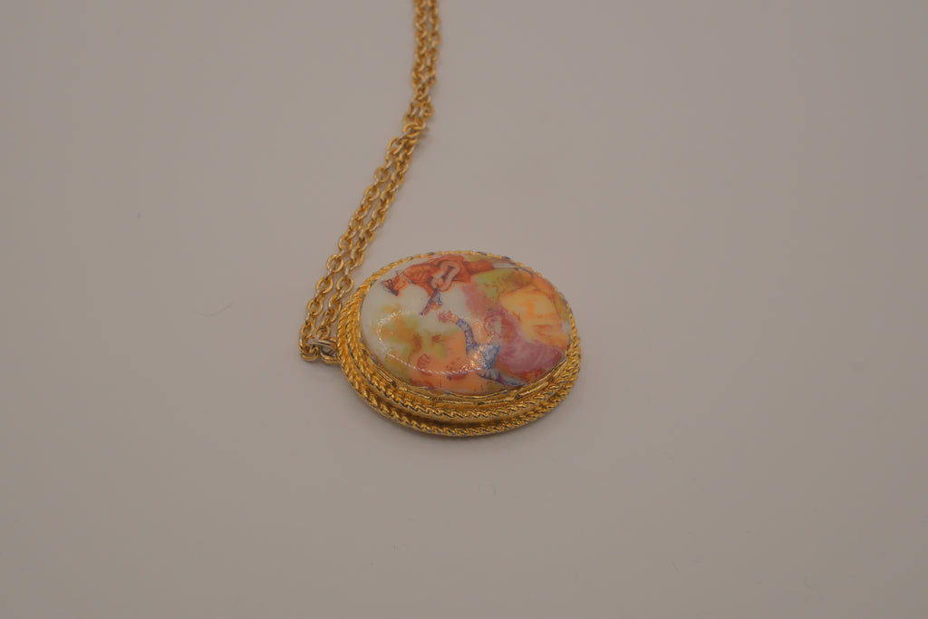 Limoges style porcelain cameo pendant necklace