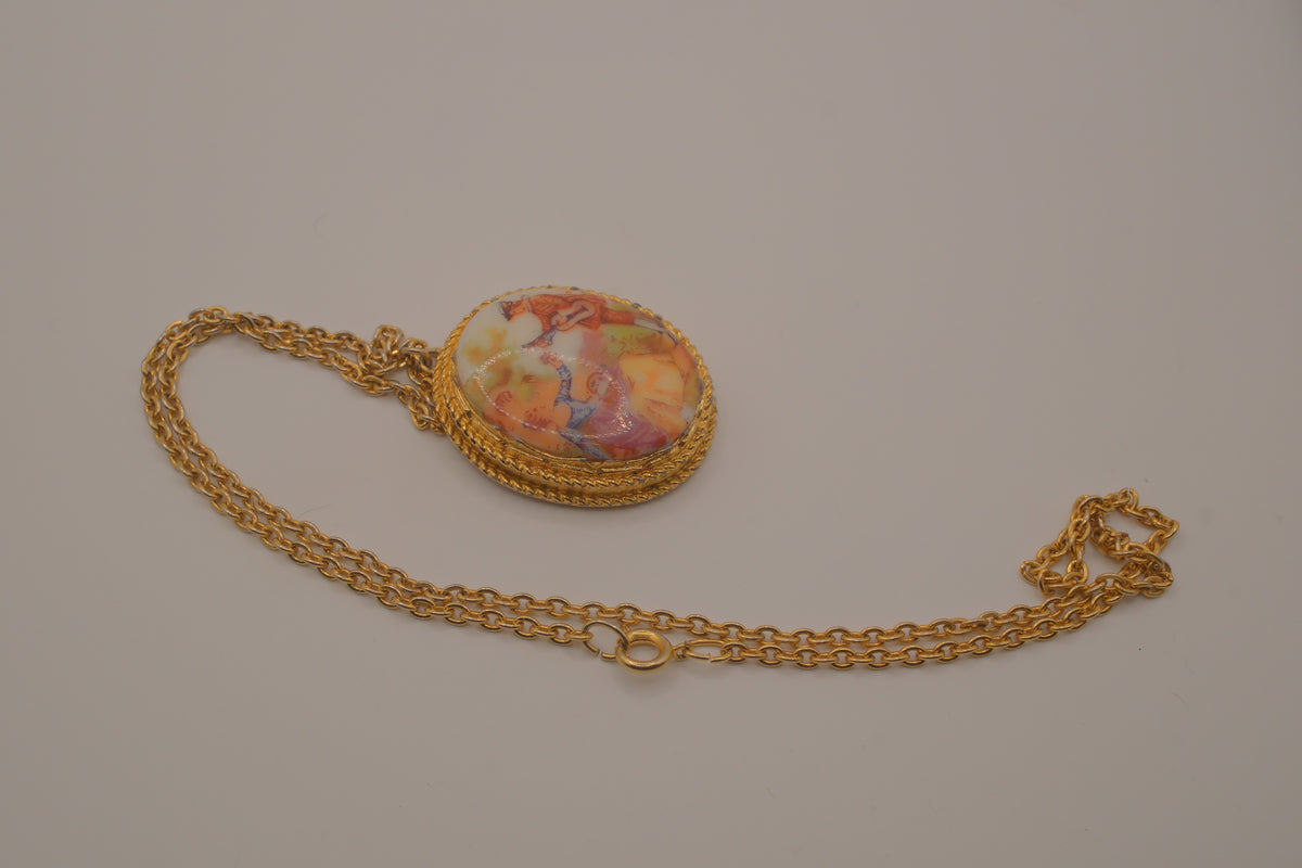 Limoges style porcelain cameo pendant necklace