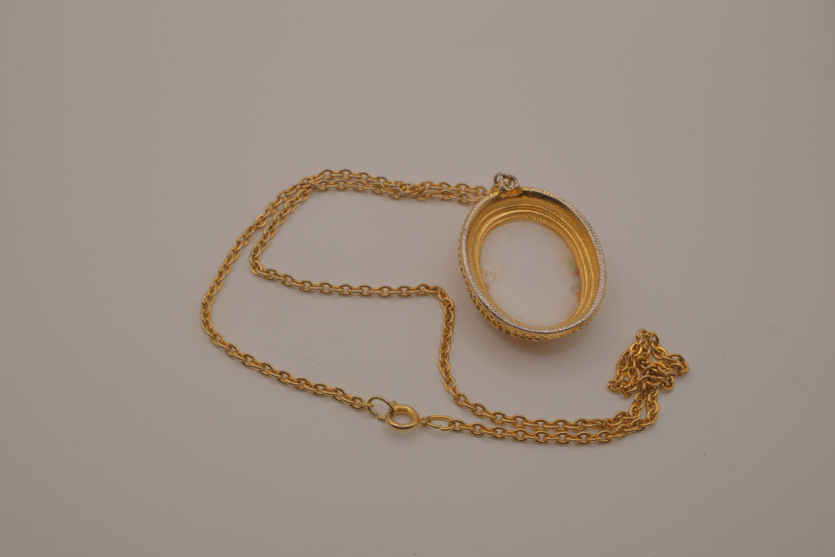 Limoges style porcelain cameo pendant necklace