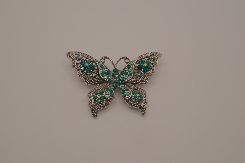 Vintage Green filigree butterfly brooch