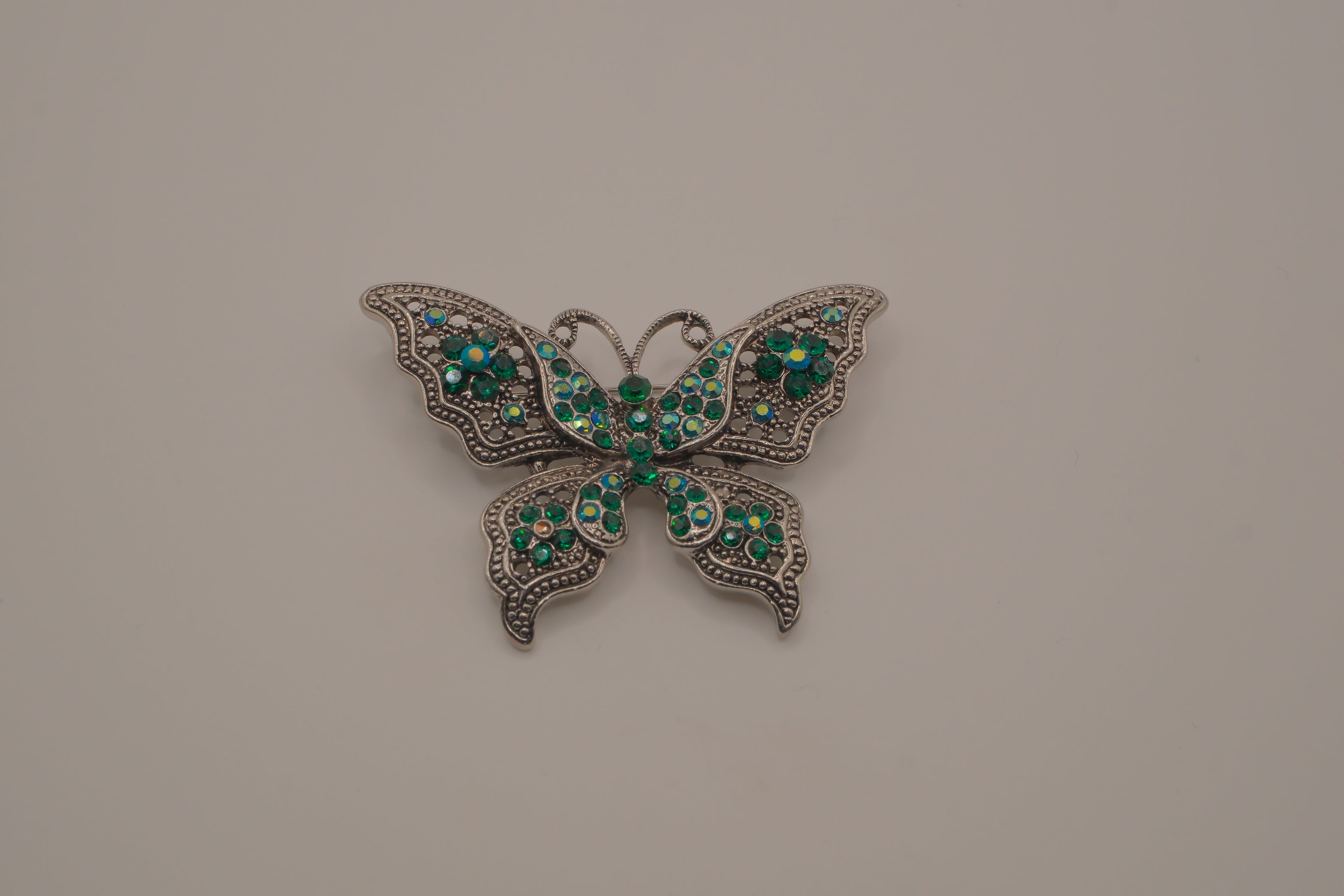 Vintage Green filigree butterfly brooch