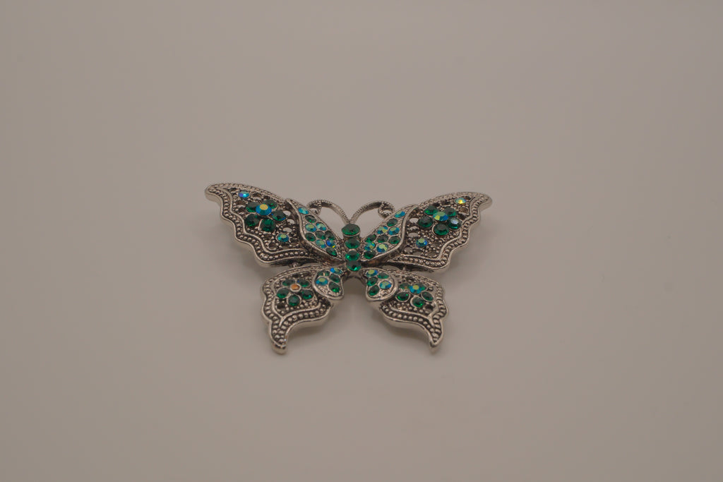 Vintage Green filigree butterfly brooch