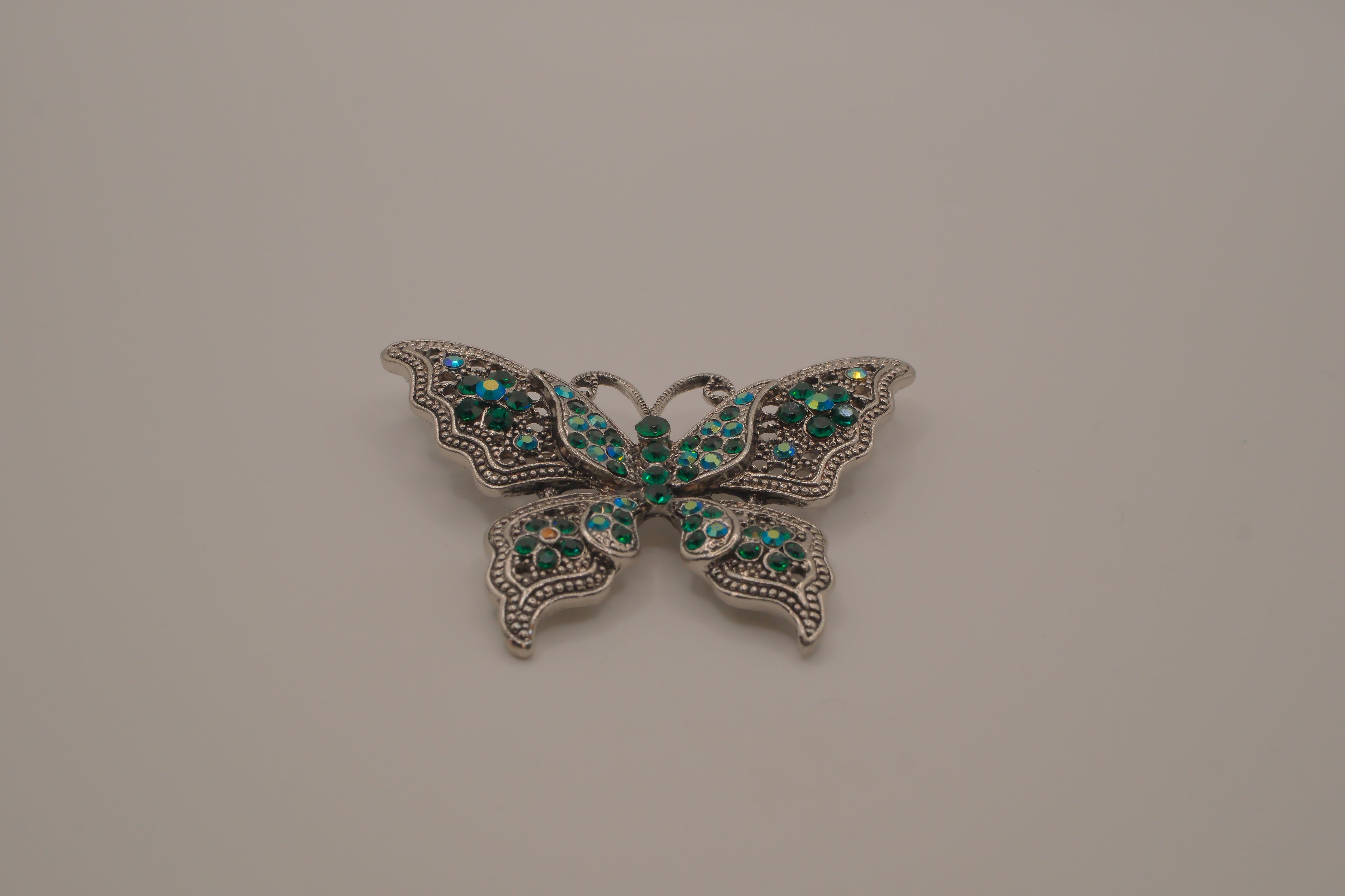 Vintage Green filigree butterfly brooch