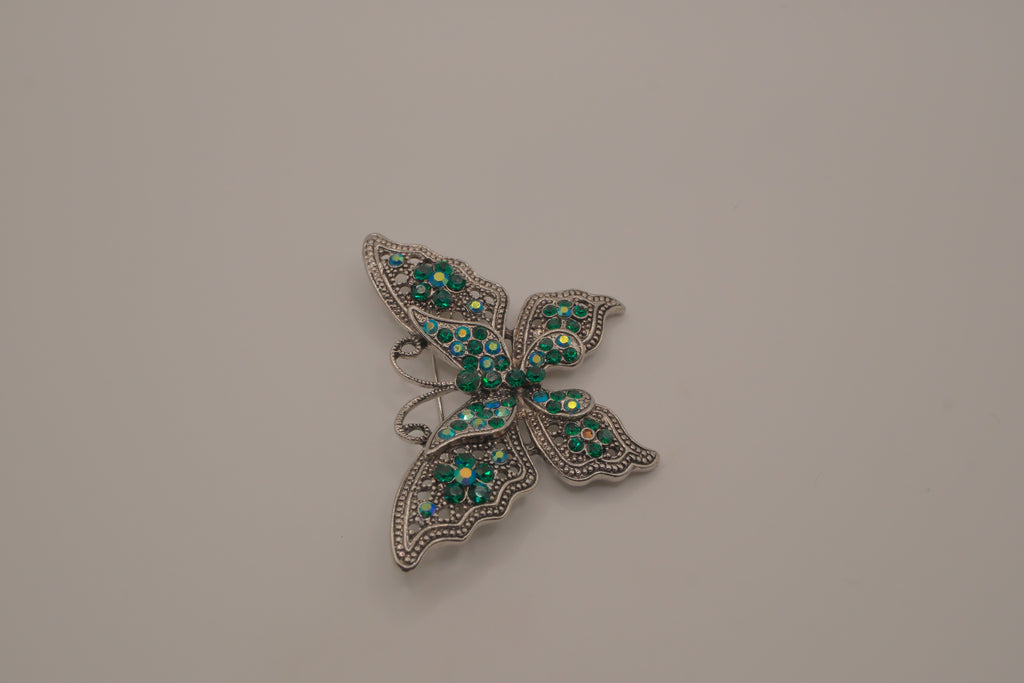 Vintage Green filigree butterfly brooch