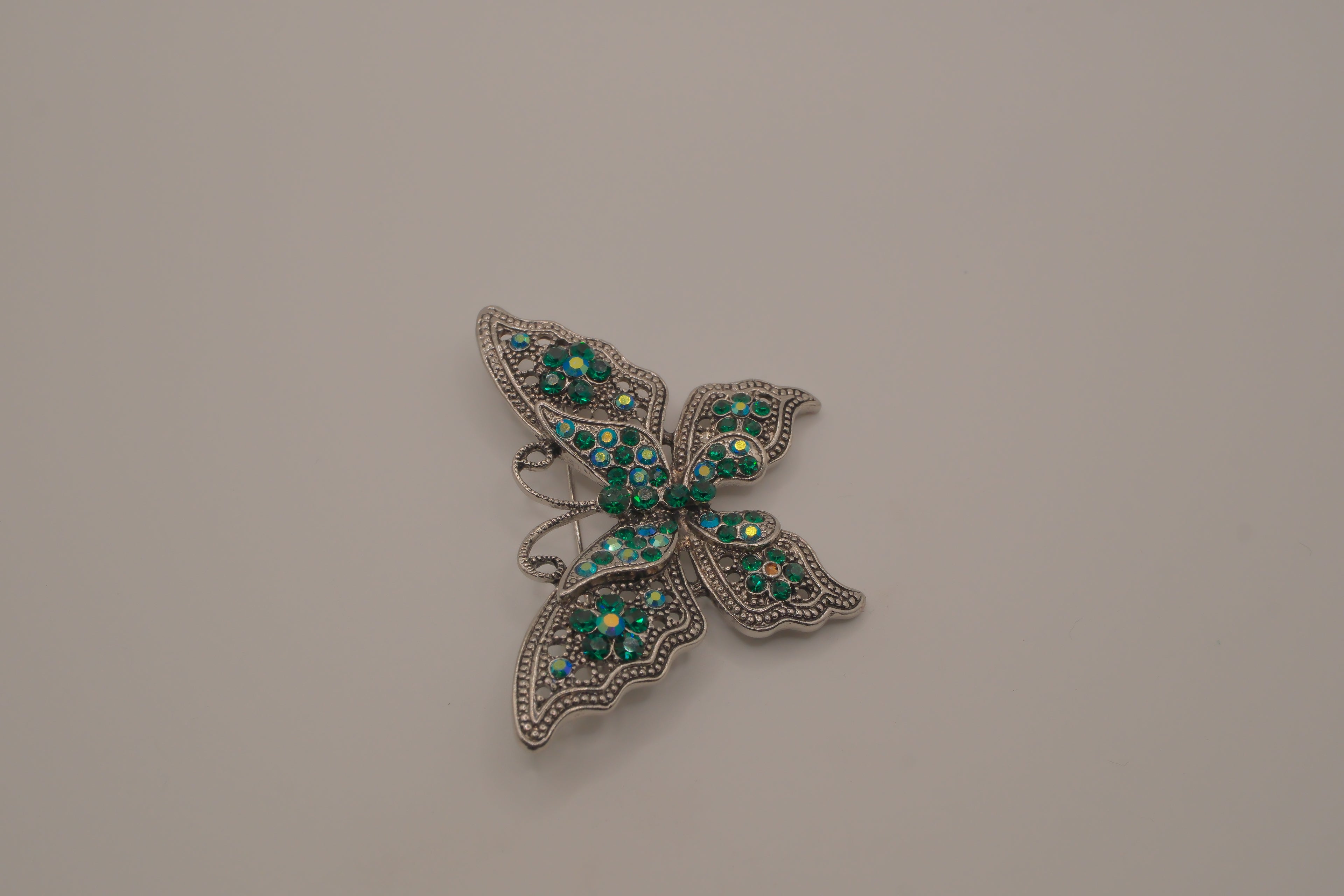 Vintage Green filigree butterfly brooch