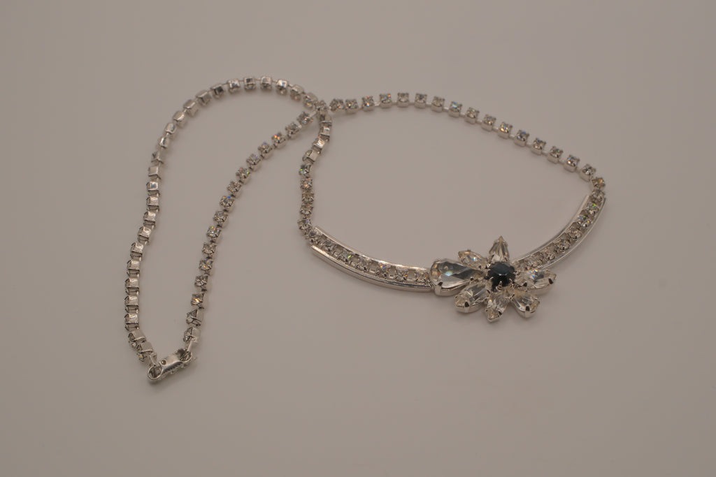 Vintage silver tone rhinestone flower necklace