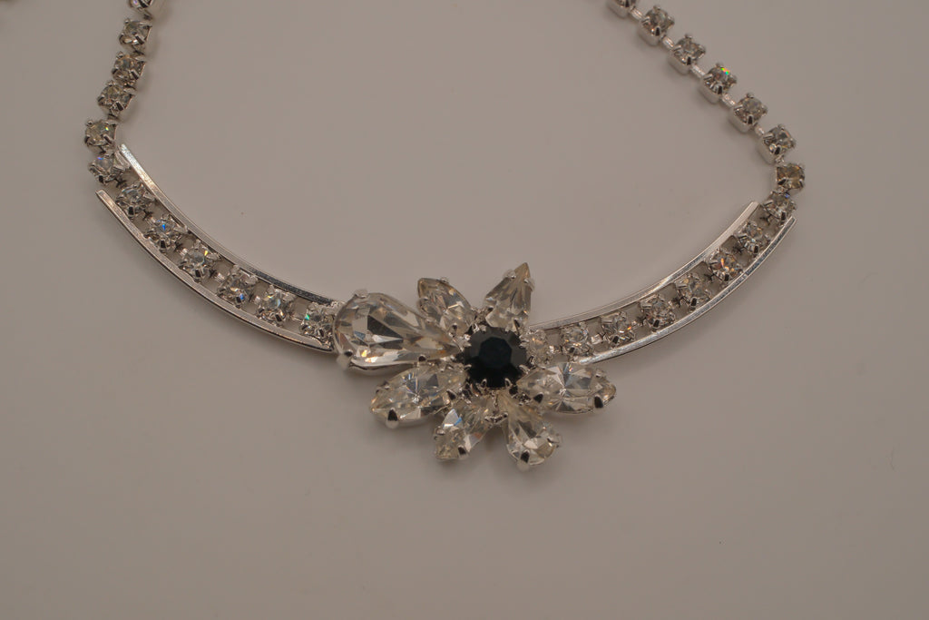 Vintage silver tone rhinestone flower necklace