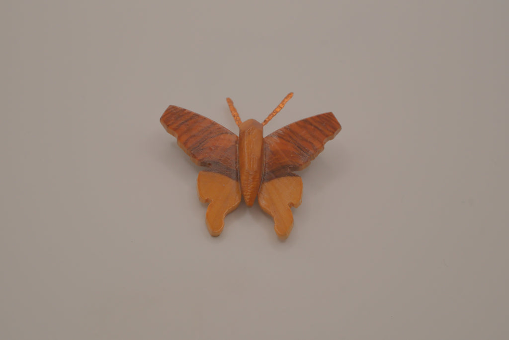 Hand-carved olive wood butterfly brooch