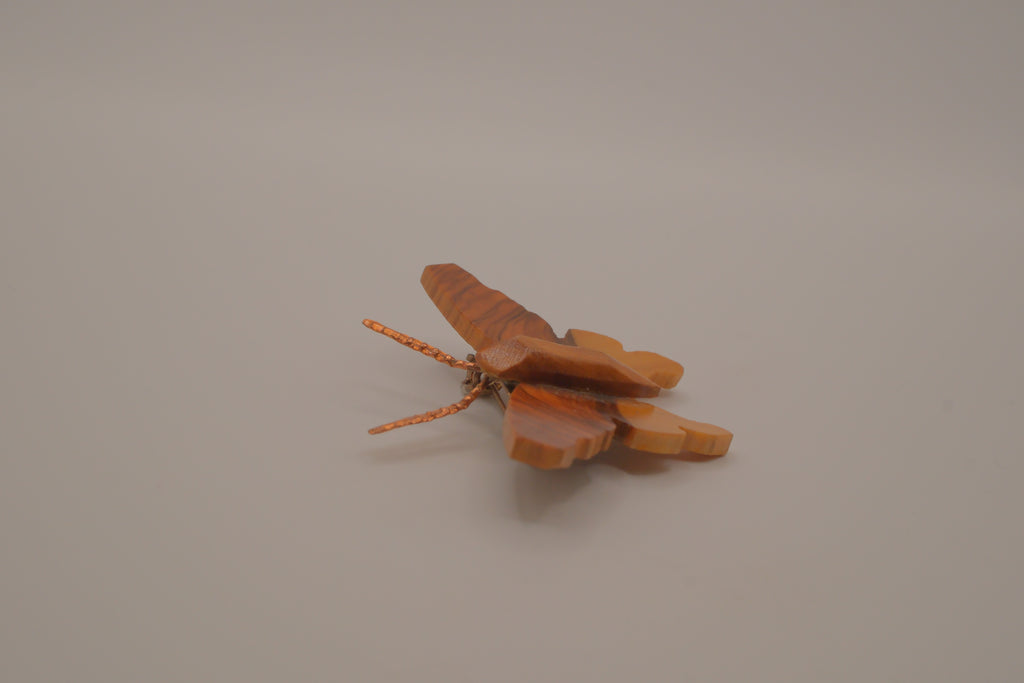 Hand-carved olive wood butterfly brooch
