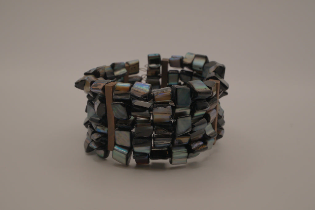 Multi-strand Mother of Pearl wire cuff bracelet