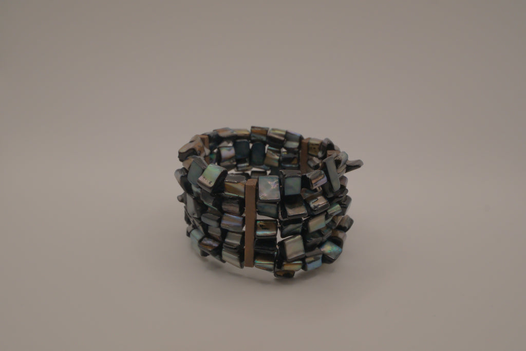 Multi-strand Mother of Pearl wire cuff bracelet