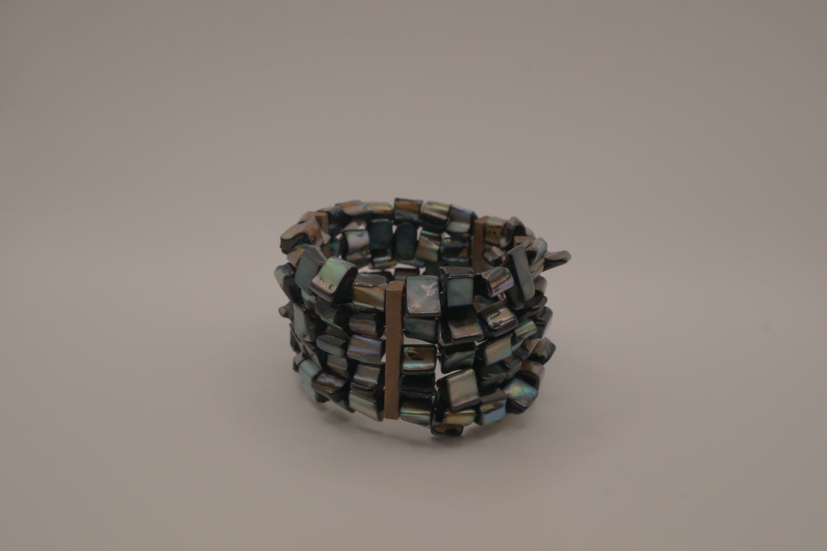 Multi-strand Mother of Pearl wire cuff bracelet