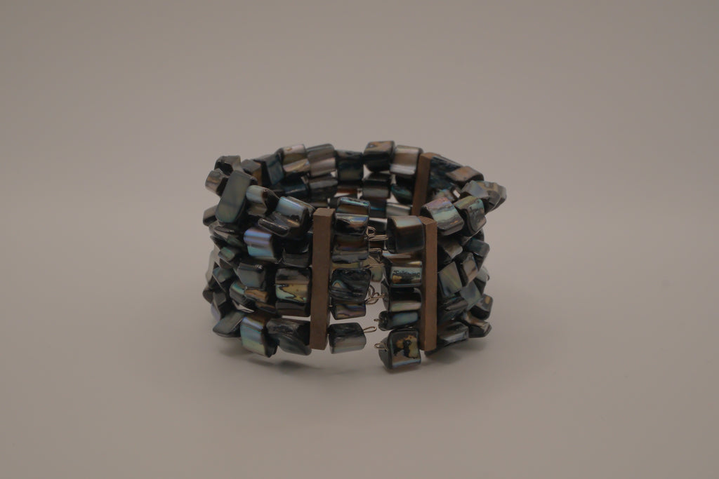 Multi-strand Mother of Pearl wire cuff bracelet