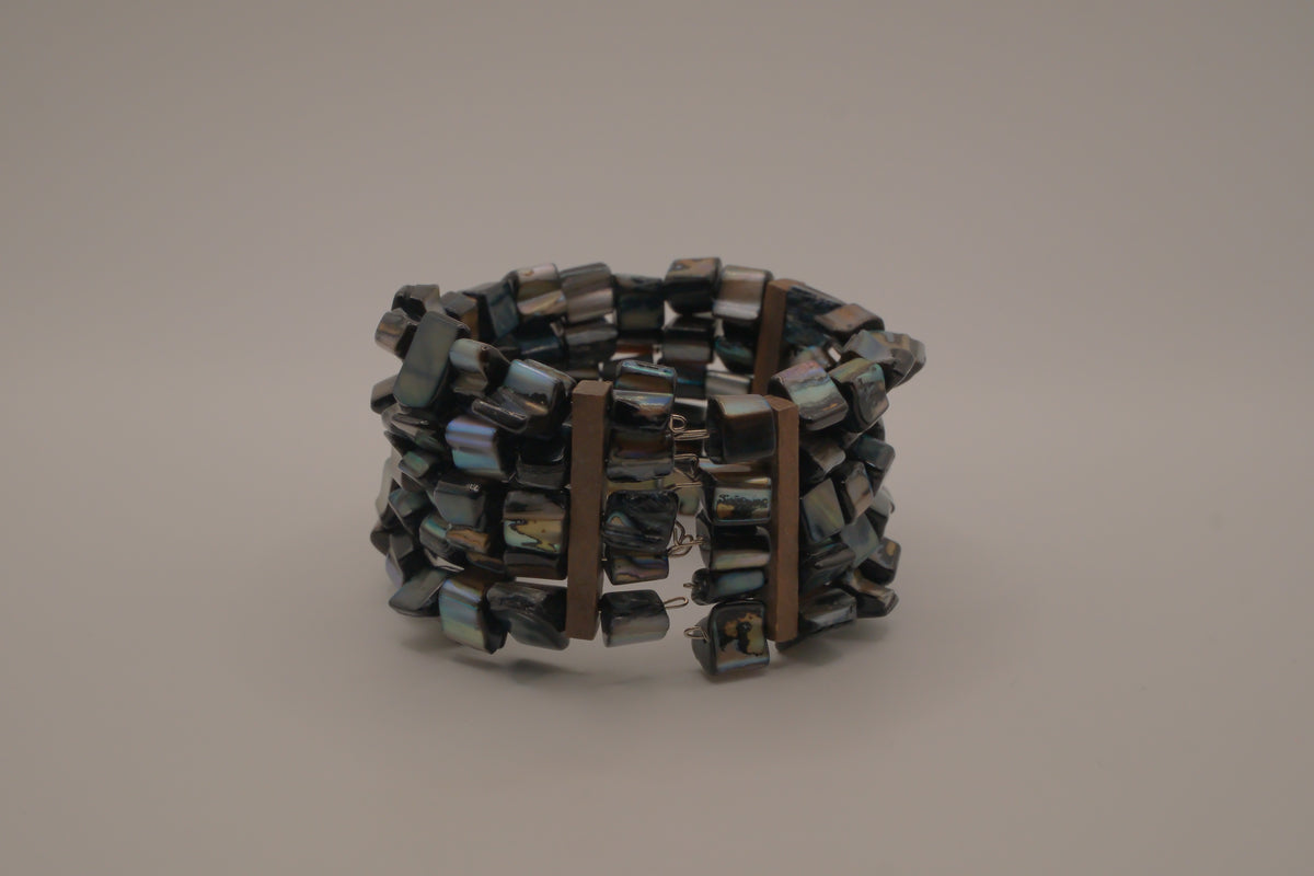 Multi-strand Mother of Pearl wire cuff bracelet