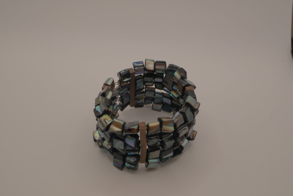 Multi-strand Mother of Pearl wire cuff bracelet