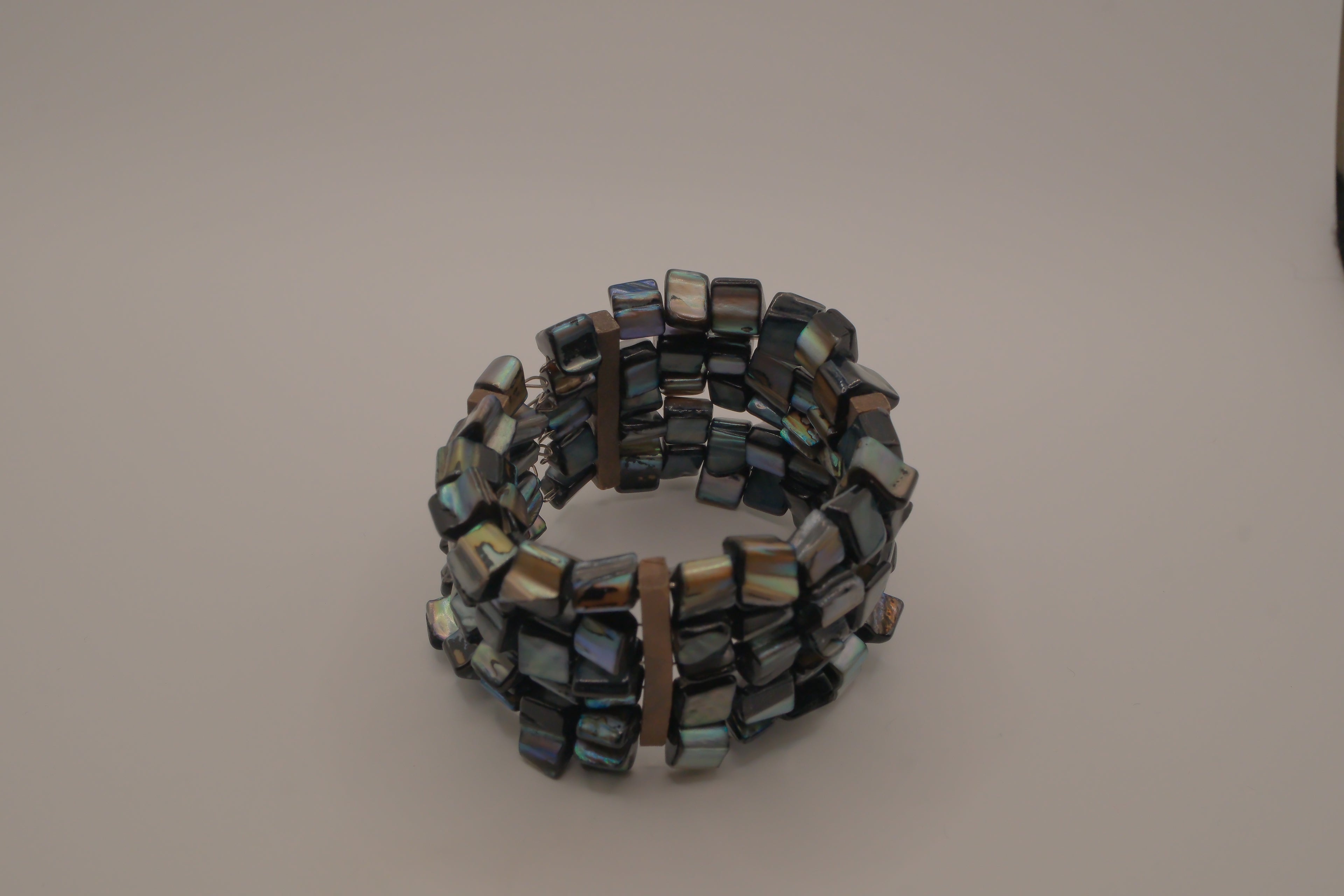 Multi-strand Mother of Pearl wire cuff bracelet