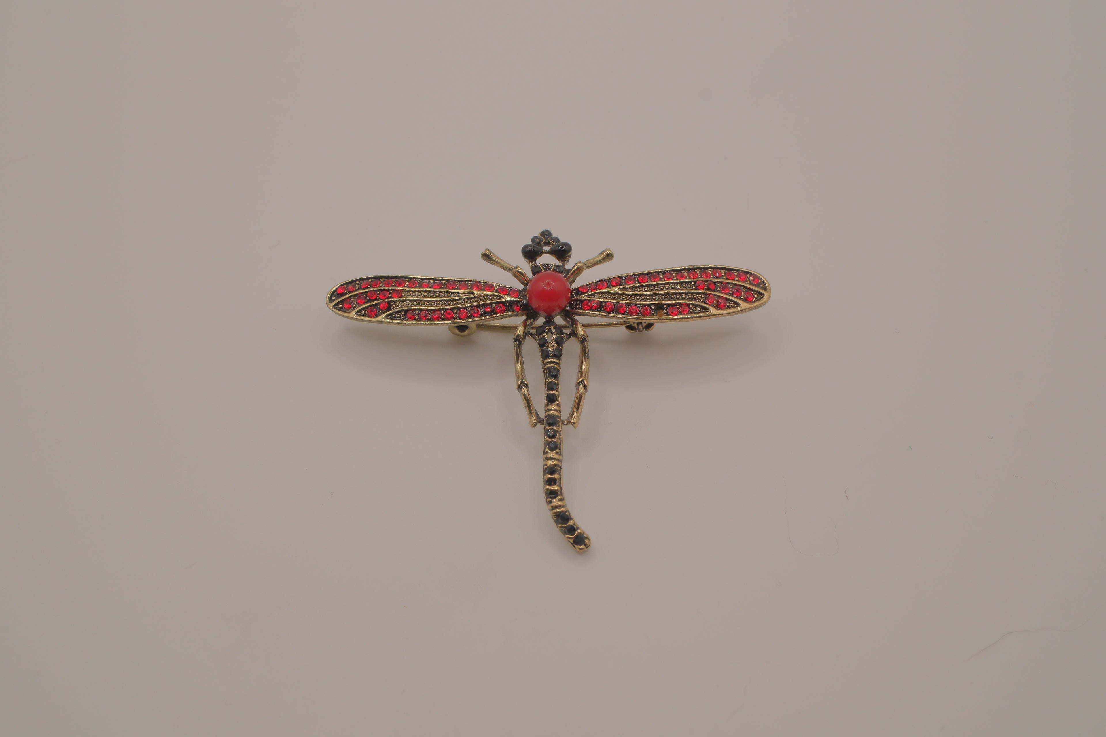 Vintage vibrant red Rhinestones dragonfly brooch