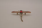 Vintage vibrant red Rhinestones dragonfly brooch