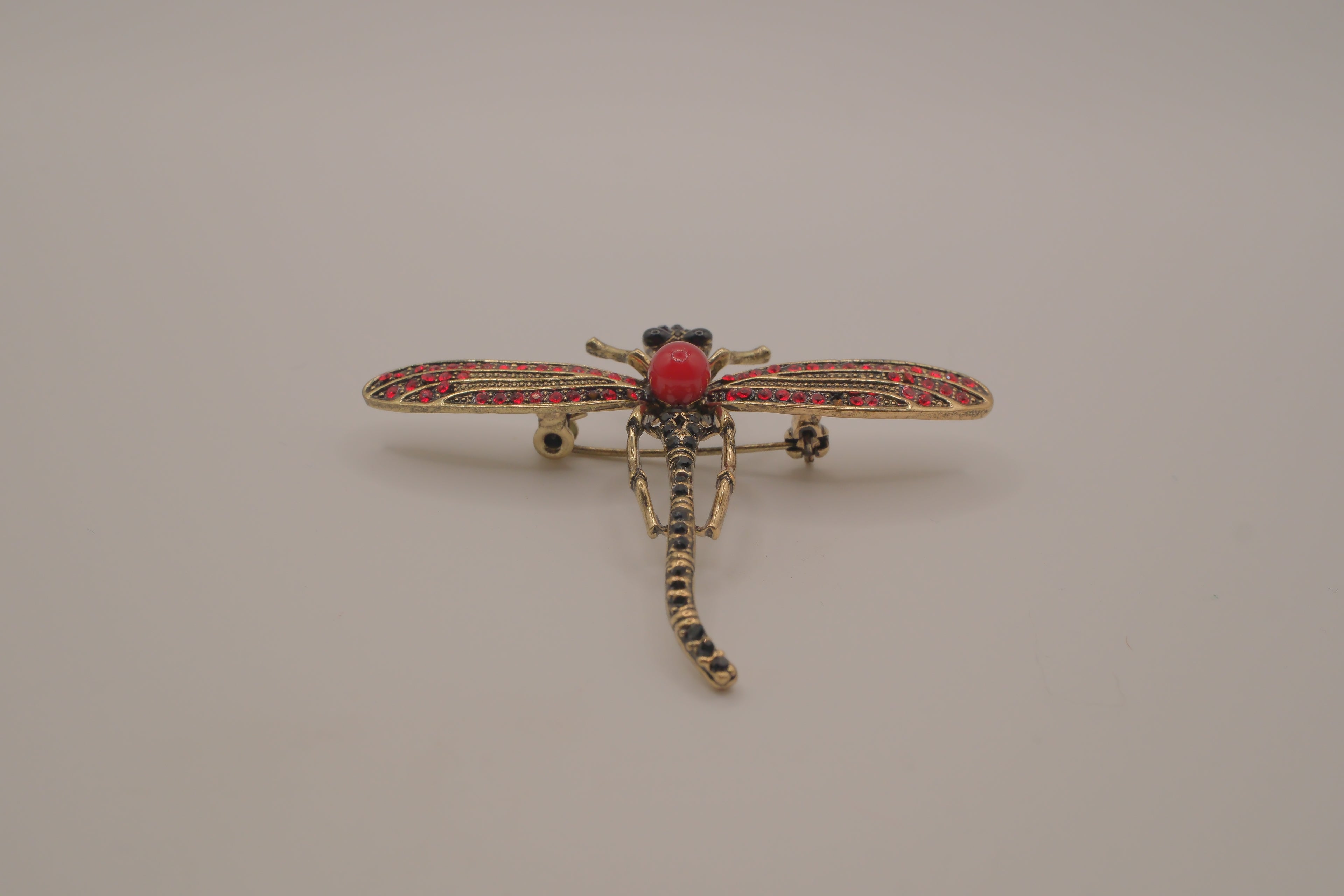 Vintage vibrant red Rhinestones dragonfly brooch