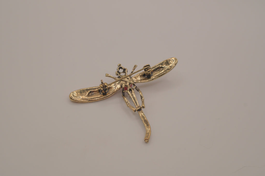 Vintage vibrant red Rhinestones dragonfly brooch