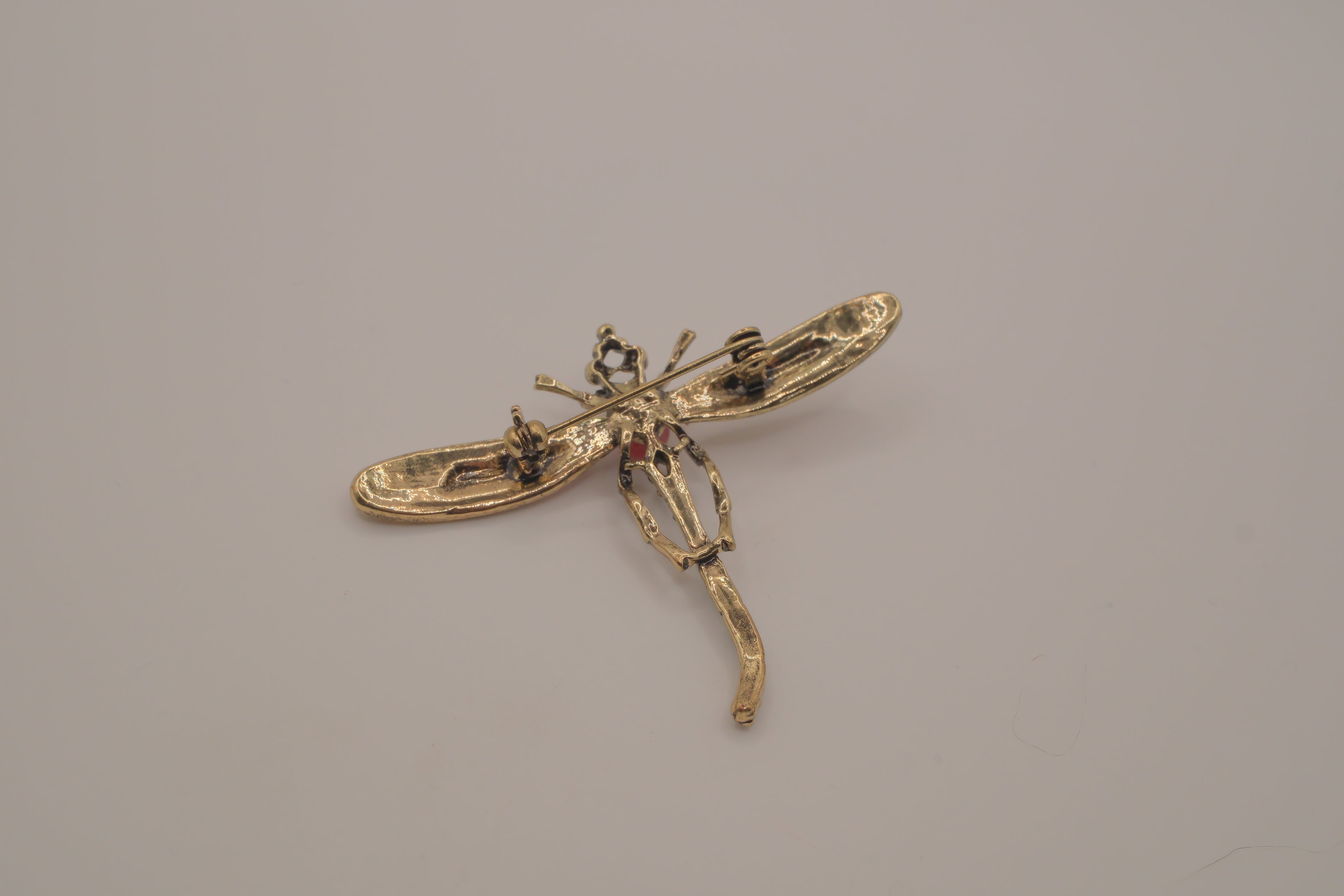 Vintage vibrant red Rhinestones dragonfly brooch