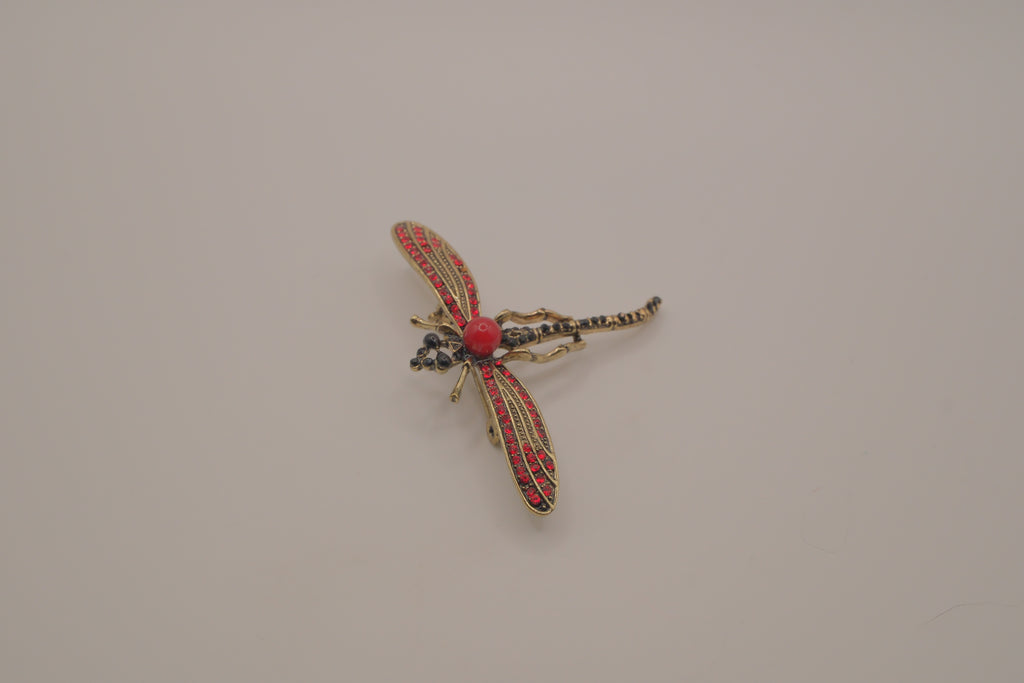 Vintage vibrant red Rhinestones dragonfly brooch