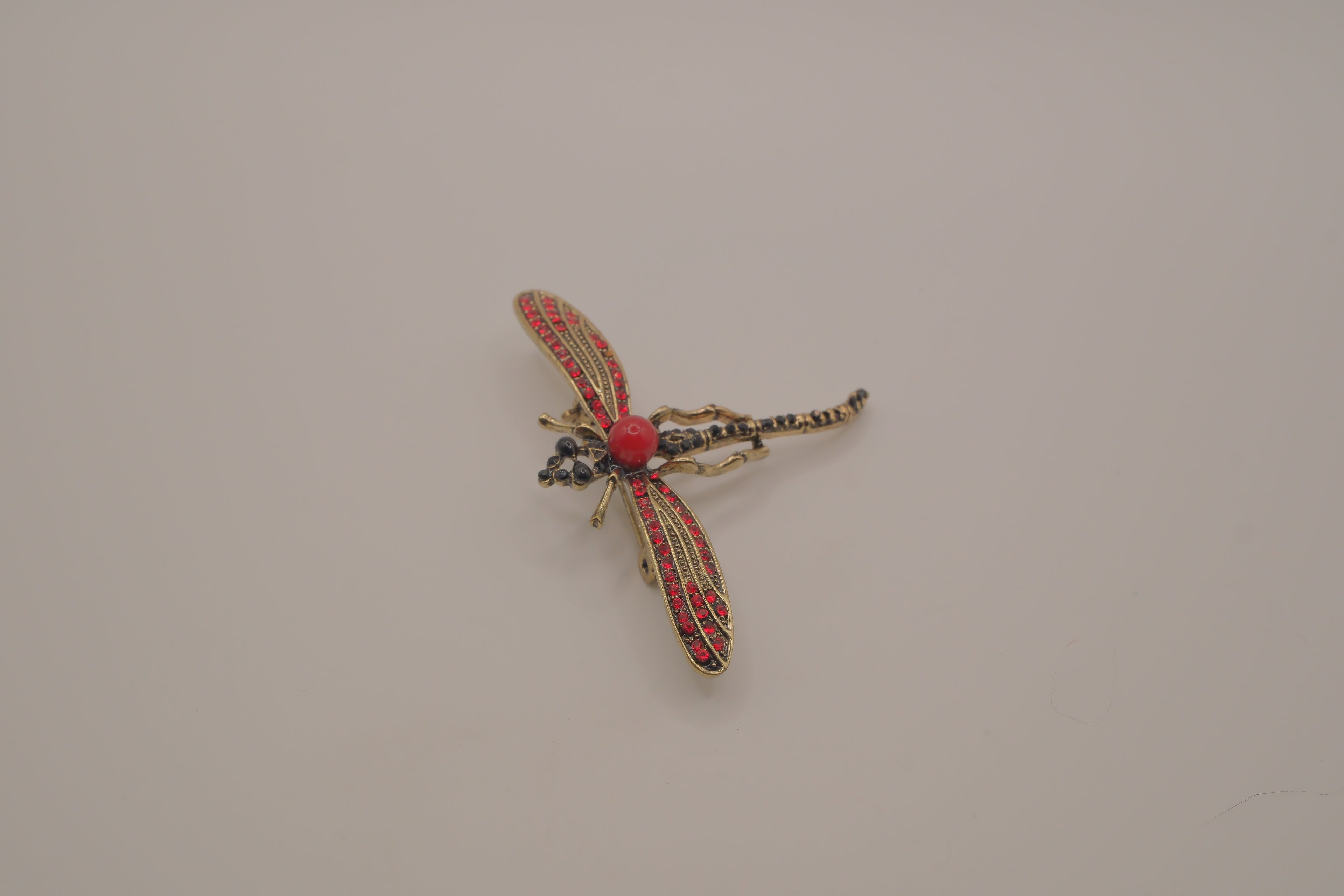 Vintage vibrant red Rhinestones dragonfly brooch
