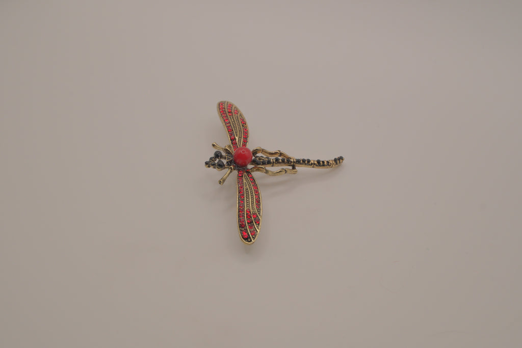 Vintage vibrant red Rhinestones dragonfly brooch