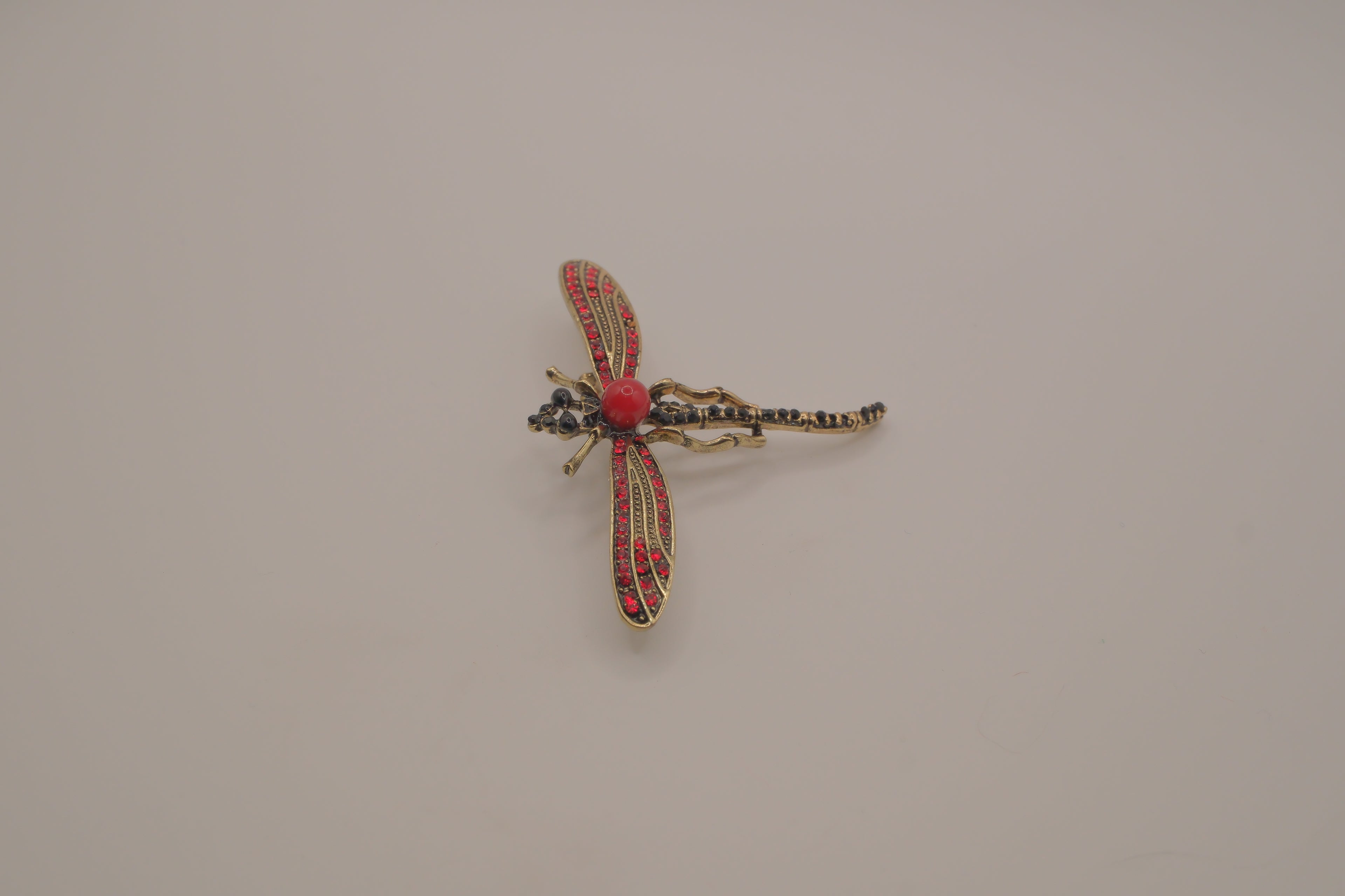 Vintage vibrant red Rhinestones dragonfly brooch