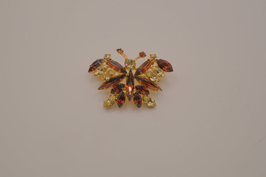 Amber rhinestone butterfly brooch&nbsp;