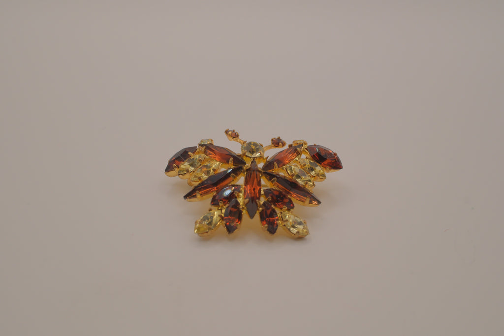 Amber rhinestone butterfly brooch&nbsp;