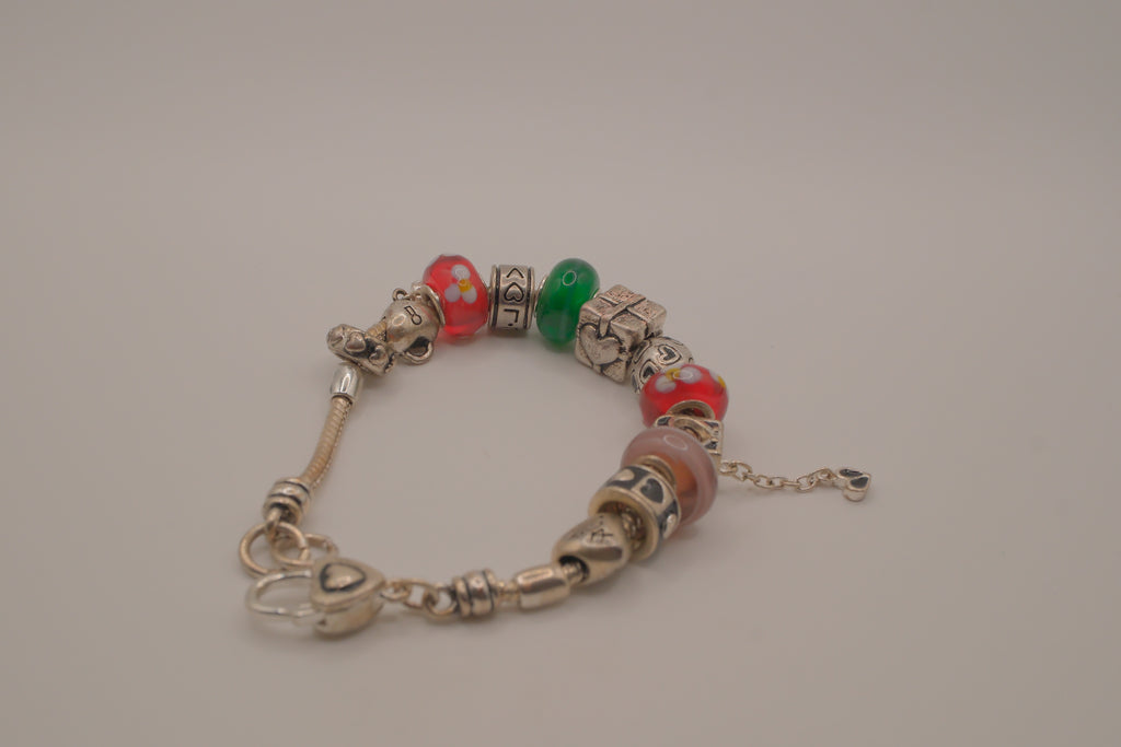 Pandora style Silver tone modular charm bracelet