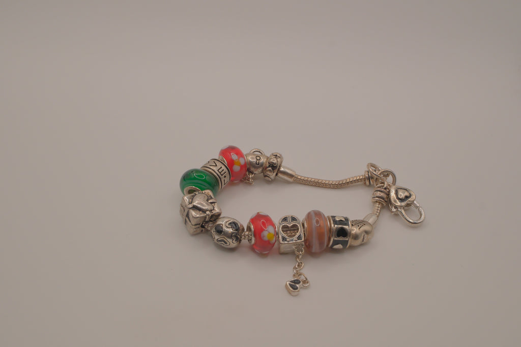 Pandora style Silver tone modular charm bracelet
