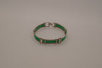 Vintage green enamel and silver panel link bracelet