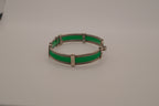 Vintage green enamel and silver panel link bracelet