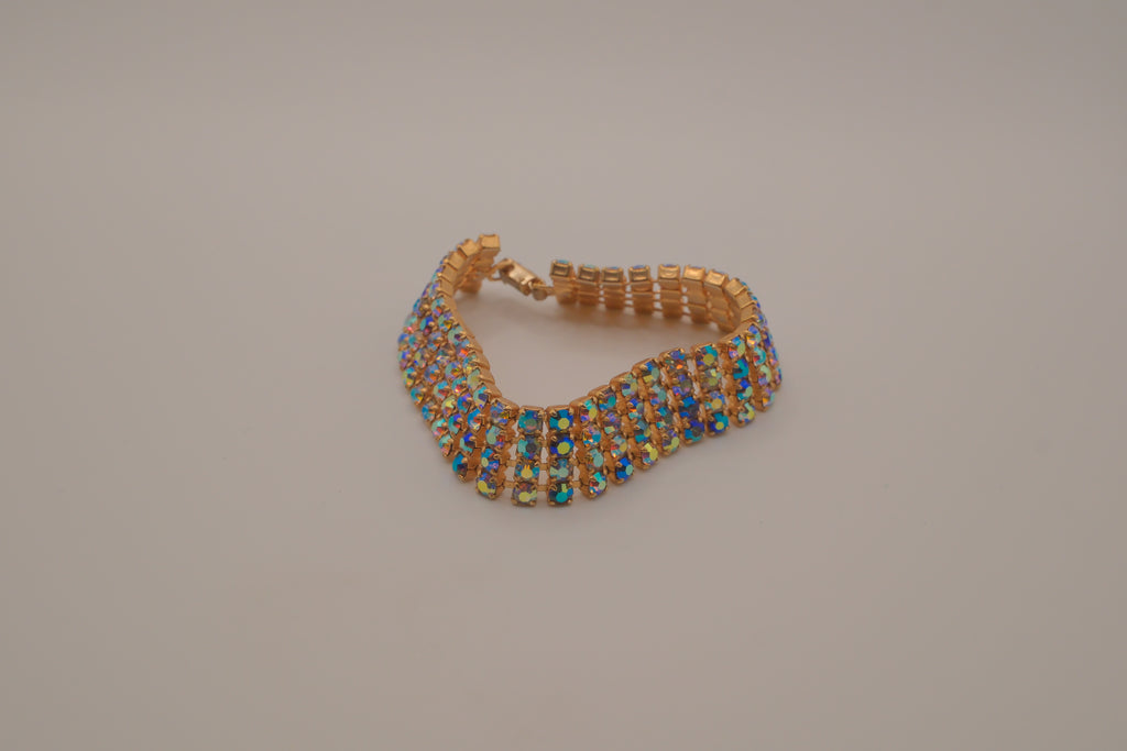 Vintage multi-strand Aurora Borealis (AB) rhinestone bracelet