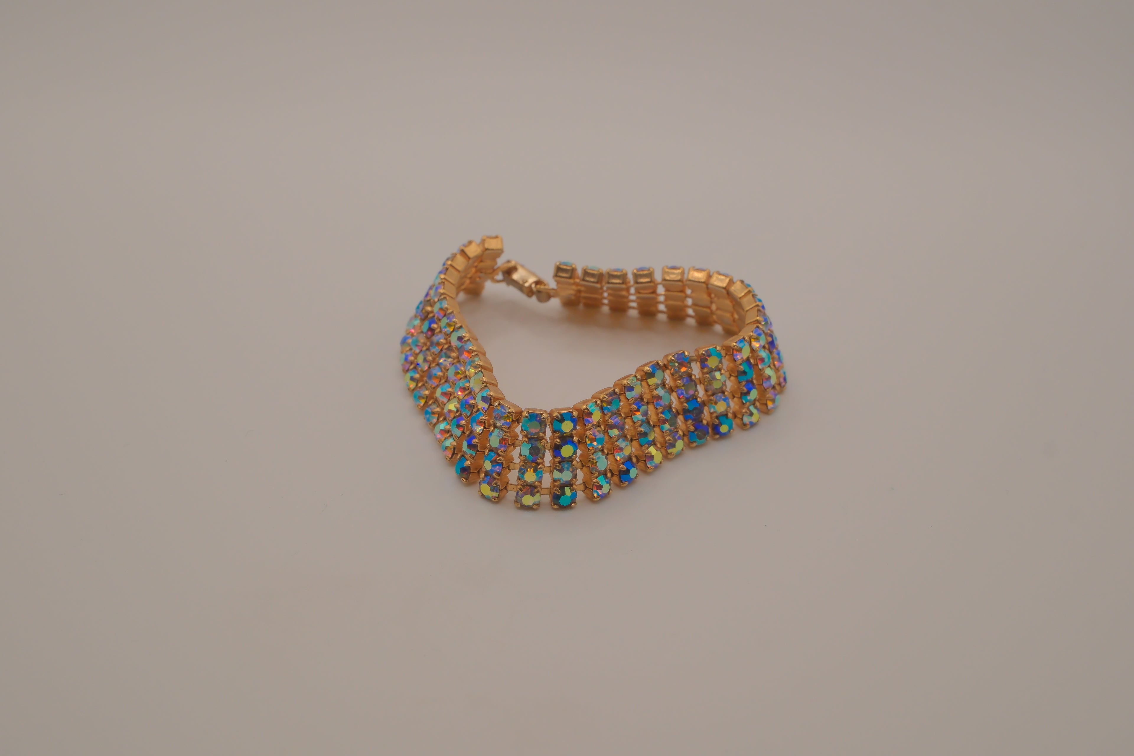 Vintage multi-strand Aurora Borealis (AB) rhinestone bracelet
