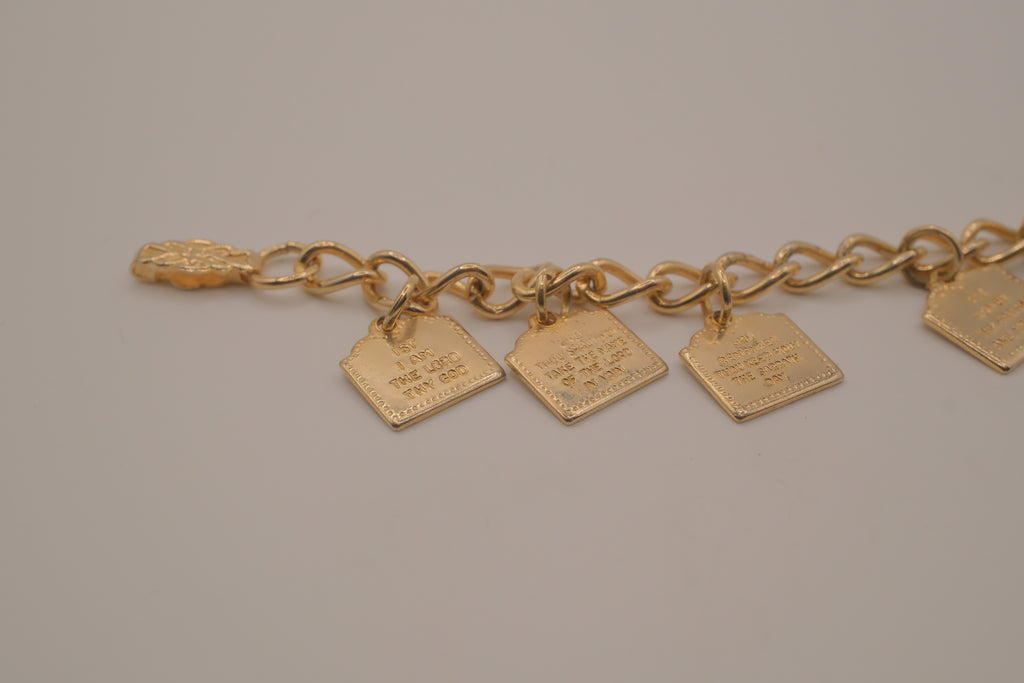 Vintage gold-tone Ten Commandments charm bracelet