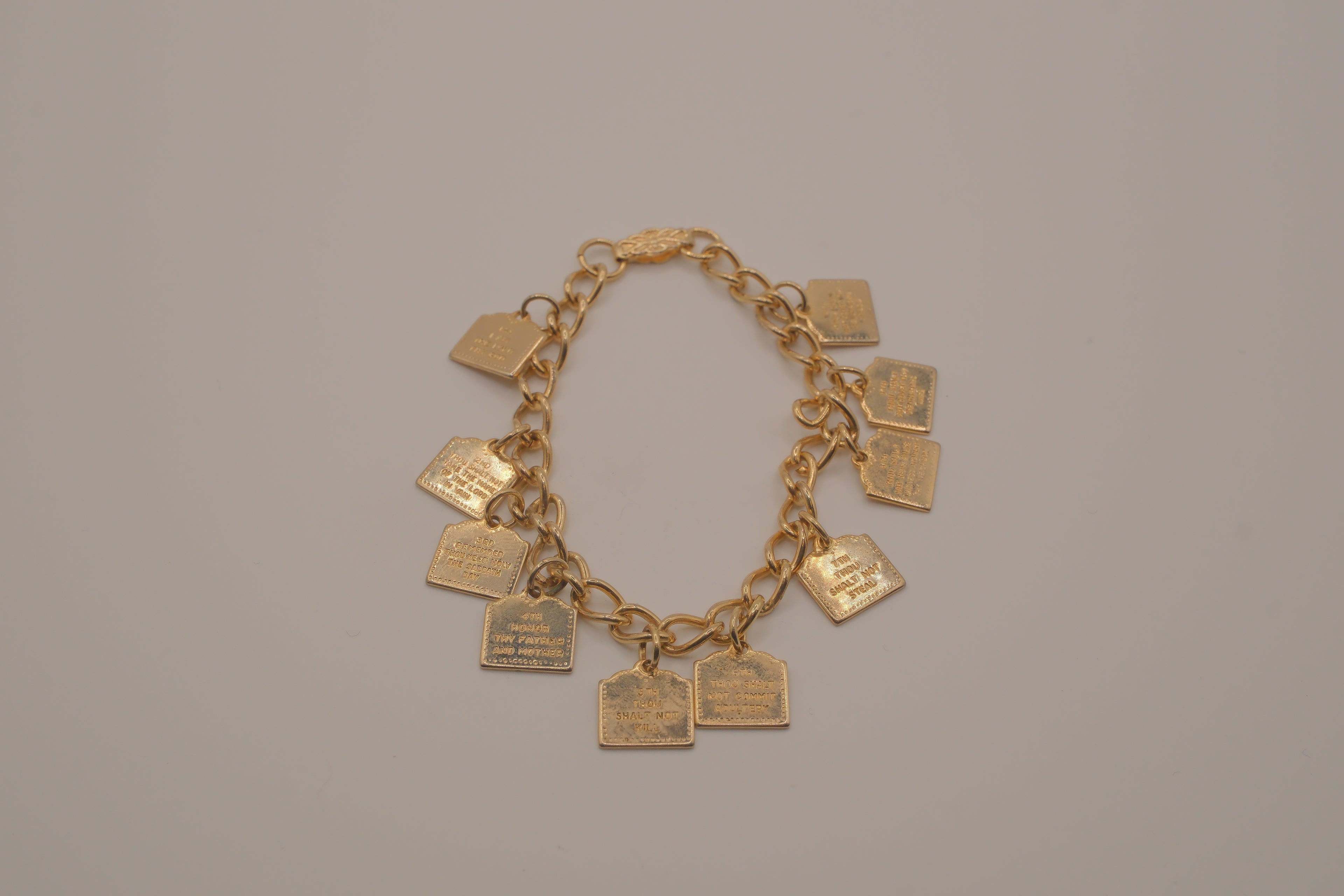 Vintage gold-tone Ten Commandments charm bracelet