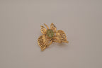 Vintage crushed jade gold-tone butterfly brooch