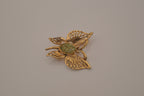 Vintage crushed jade gold-tone butterfly brooch