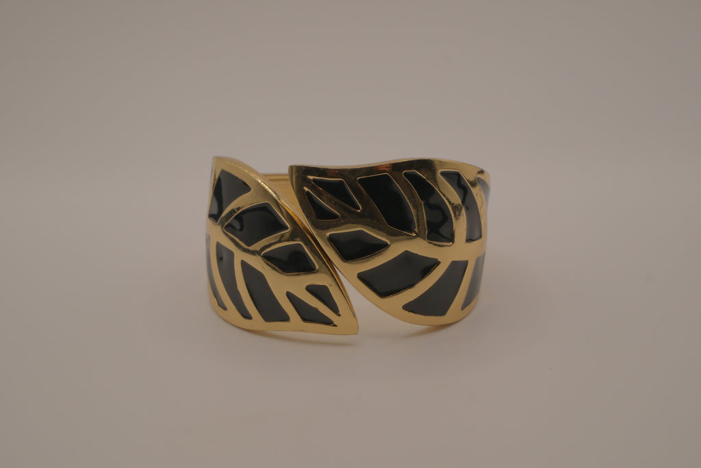 Black Enamel Leaf Cuff Bracelet