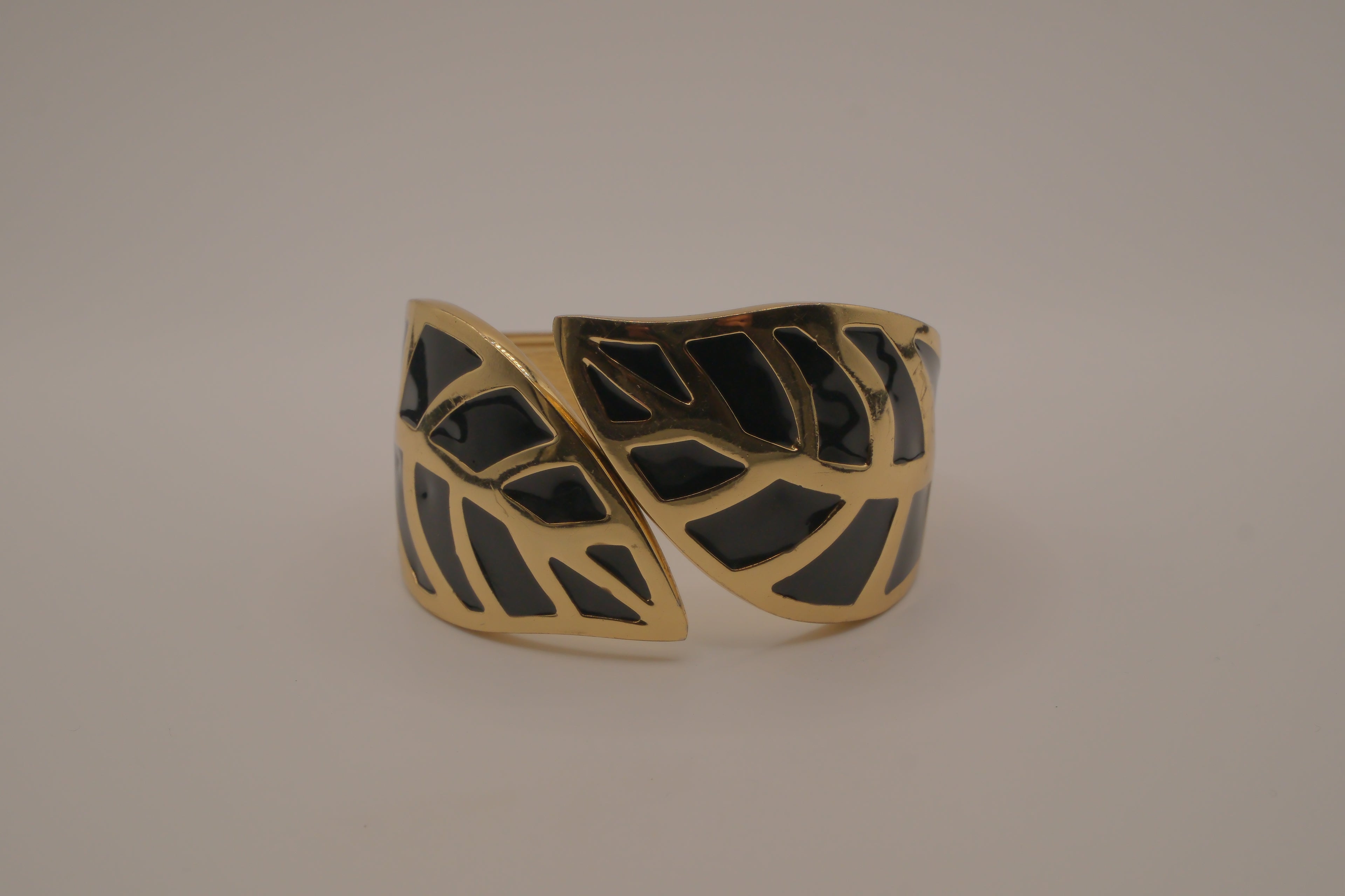 Black Enamel Leaf Cuff Bracelet